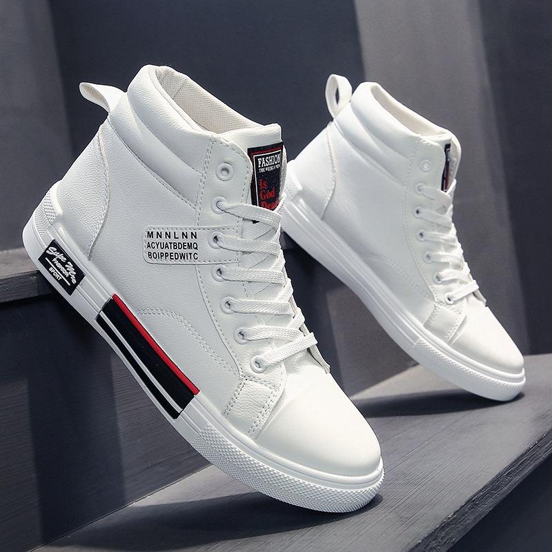 Mode Leder Männer Segeltuchschuhe Herbst High-Top Freizeitschuhe für Männer Rutschfeste Männliche Turnschuhe Flache Tenis Schuhe Zapatillas Hombre 43 von Joom DACH