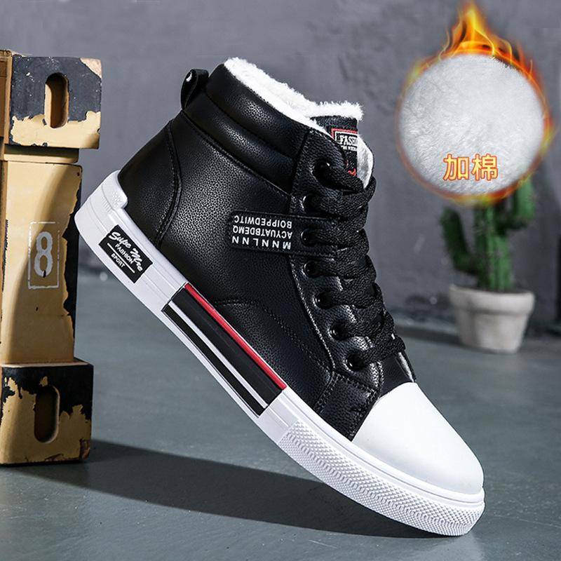 Mode Leder Männer Segeltuchschuhe Herbst High-Top Freizeitschuhe für Männer Rutschfeste Männliche Turnschuhe Flache Tenis Schuhe Zapatillas Hombre 44 von Joom DACH