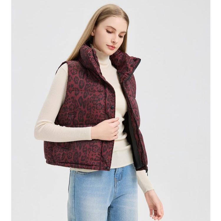 Mode Leopardenmuster Kurze Weste Stehkragen Warm Ärmellose Jacke Damen Oberbekleidung Herbst Winter XXL von Joom DACH