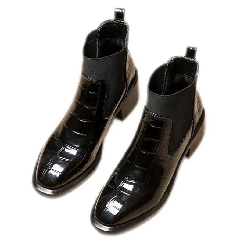 Mode Luxus Damen Chelsea Boots 2024 Leder Damen Slipper Frühling Herbst Hohe Stiefeletten Mittelhohe Absätze Damen Stiefelette Schaft Schwarz 38 schwarz von Joom DACH