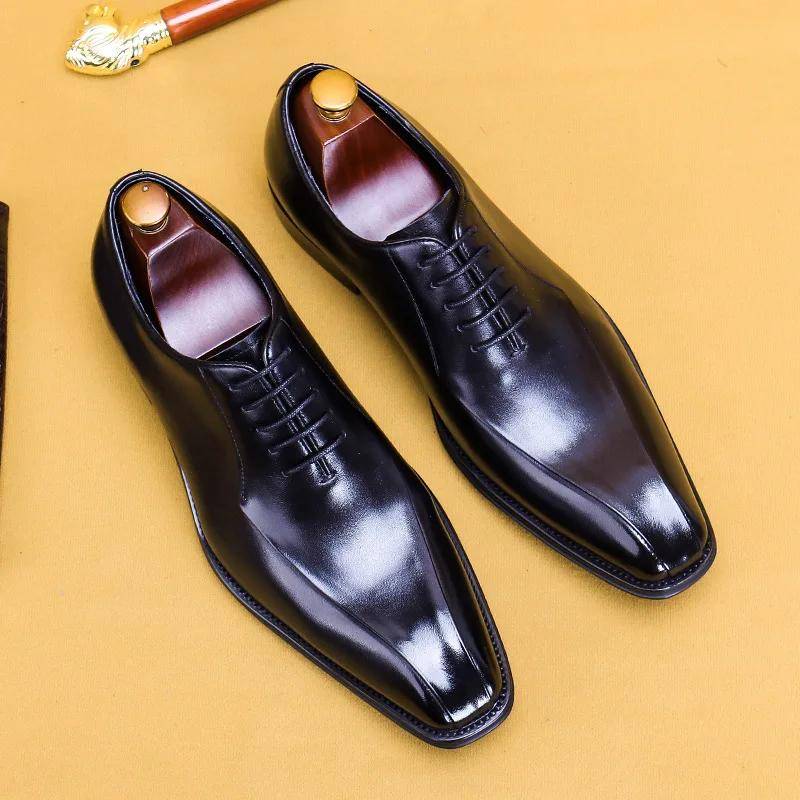 Mode Luxus Echtes Leder Formale Square Head Oxford Schuhe Für Männer Hochzeit Büro Britischen Business Kleid Handgemachte Rindsleder Schuhe 37 schwarz von Joom DACH