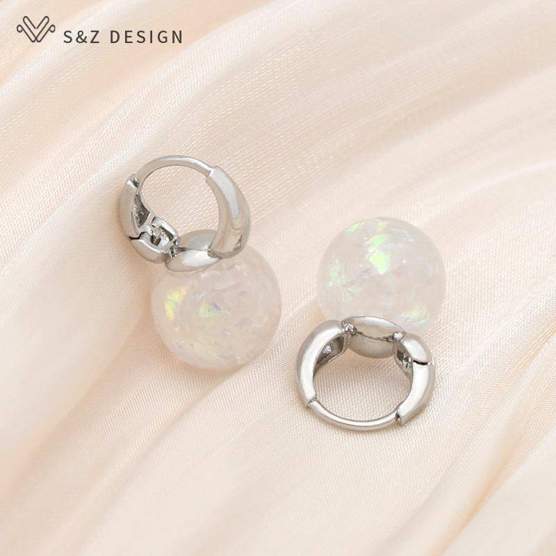 Mode Luxus Runde Bunte Tropfen Ohrringe Für Frauen Mädchen Trendy Elegant Schmuck Rose Gold Farbe Eardrop Geschenk von Joom DACH