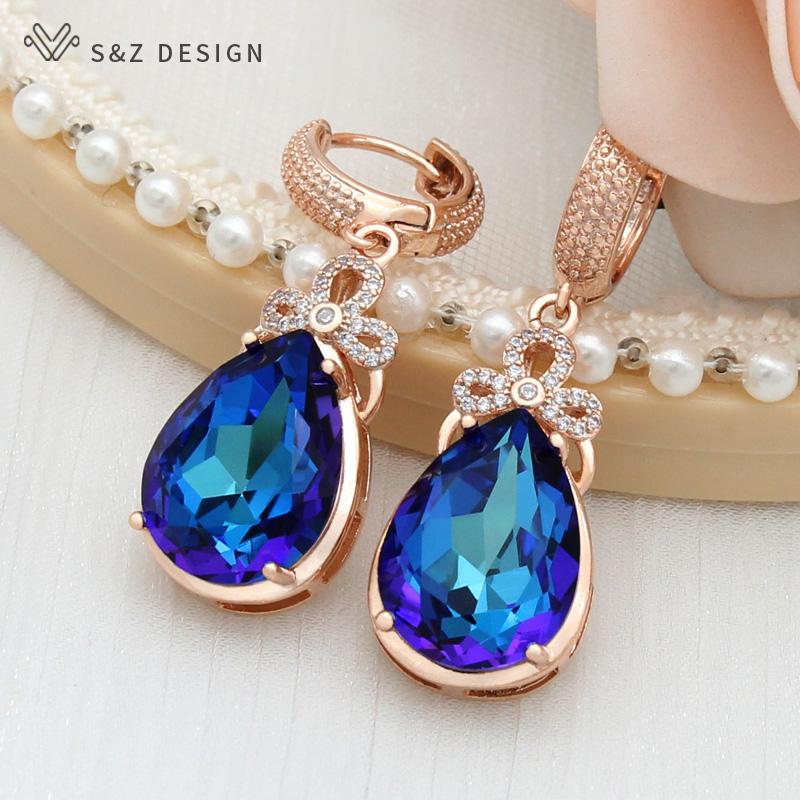 Mode Luxus Zirkonia Eardrop Wasser Tropfen Bunte Kristall Baumeln Ohrringe Für Frauen Hochzeit Elegante Mädchen Partei Schmuck von Joom DACH