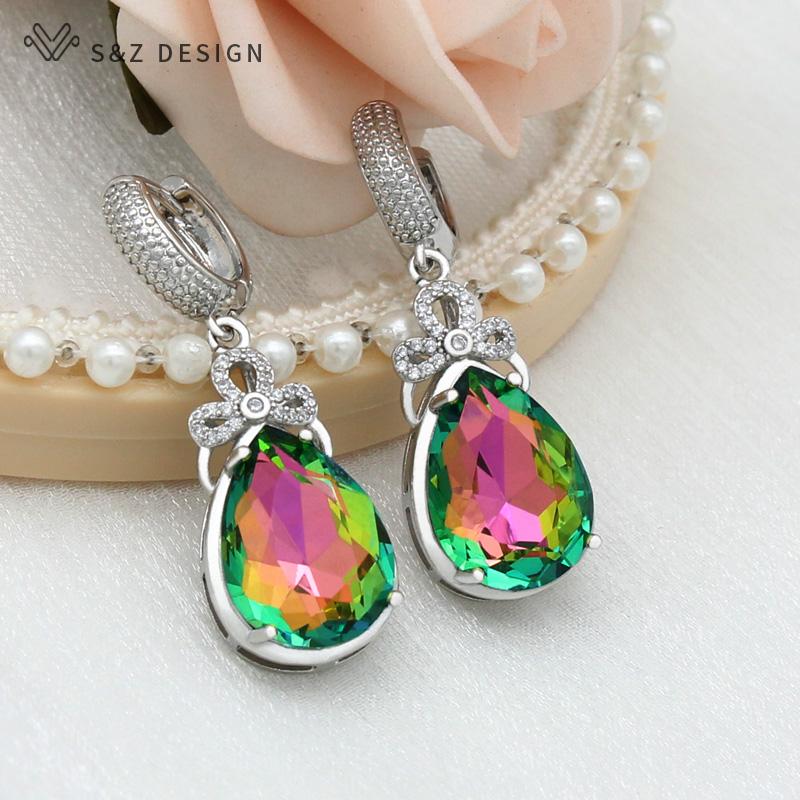 Mode Luxus Zirkonia Eardrop Wasser Tropfen Bunte Kristall Baumeln Ohrringe Für Frauen Hochzeit Elegante Mädchen Partei Schmuck von Joom DACH