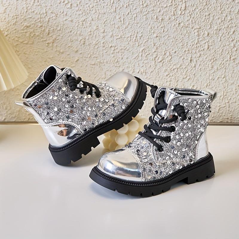 Mode Mädchen Glitzer Stiefeletten Winter Seitenreißverschluss Kurze Stiefel 34 silber von Joom DACH