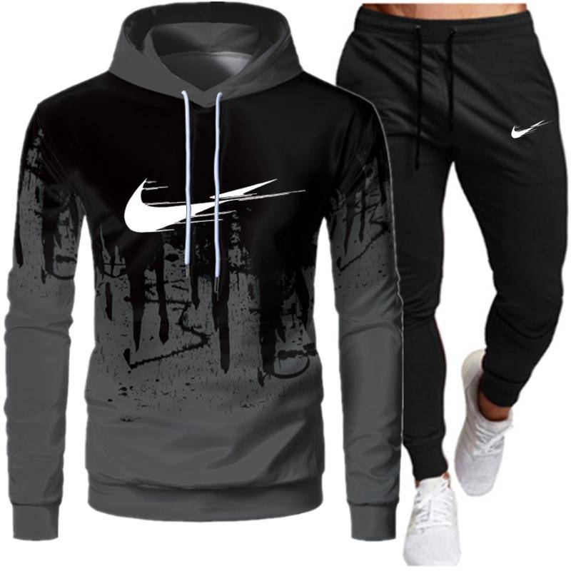 Mode Männer Frauen Sets Trainingsanzug Herbst Winter Neue männer Hoodies + Jogginghose Zwei Stück Anzug Mit Kapuze Casual Sets Männliche kleidung M grau von Joom DACH