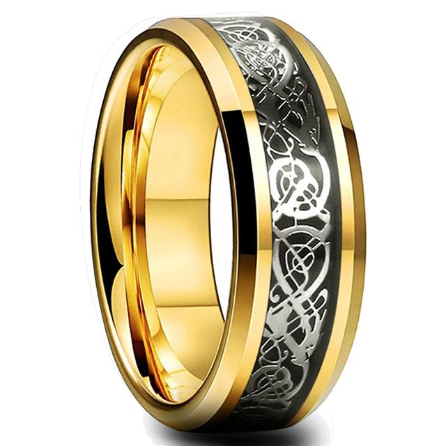 Mode Männer Gold Farbe Titan Stahl Celtic Dragon Ringe Inlay Blau Carbon Fiber Ringe Für Männer Hochzeit Schmuck Drop Shipping 9 von Joom DACH