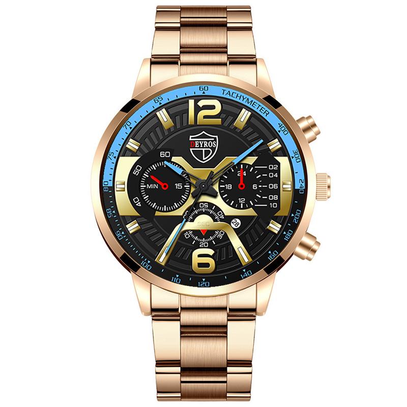 Mode Männer Uhren Gold Edelstahl Datum Kalender Quarz Armbanduhren Luxus Herren Analog Uhr Sport Einfache Männliche Uhr Geschenk Uhren hombre hellrosa/blau von Joom DACH