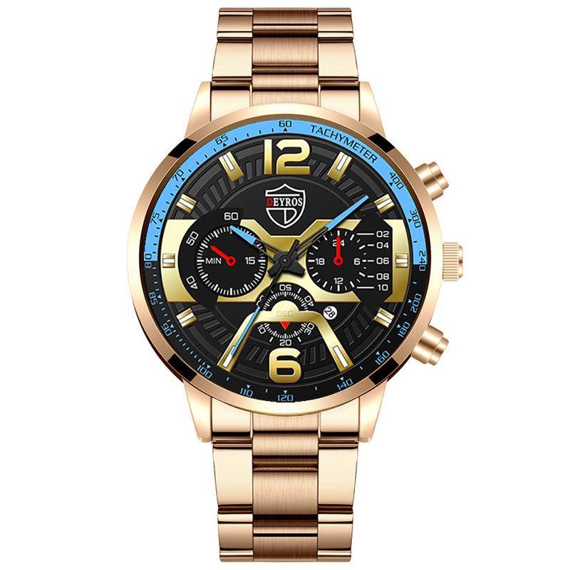 Mode Männer Uhren Gold Edelstahl Datum Kalender Quarz Armbanduhren Luxus Herren Analog Uhr Sport Einfache Männliche Uhr Geschenk Uhren hombre hellrosa/blau von Joom DACH