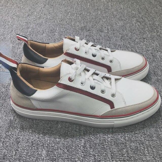 Mode Marke Tb Echtes Leder Shose Männer Kuh Leder Sneakers Patchwork Lace Up Frühling Herbst Täglich Weiß Casual Schuhe 42 weiß von Joom DACH