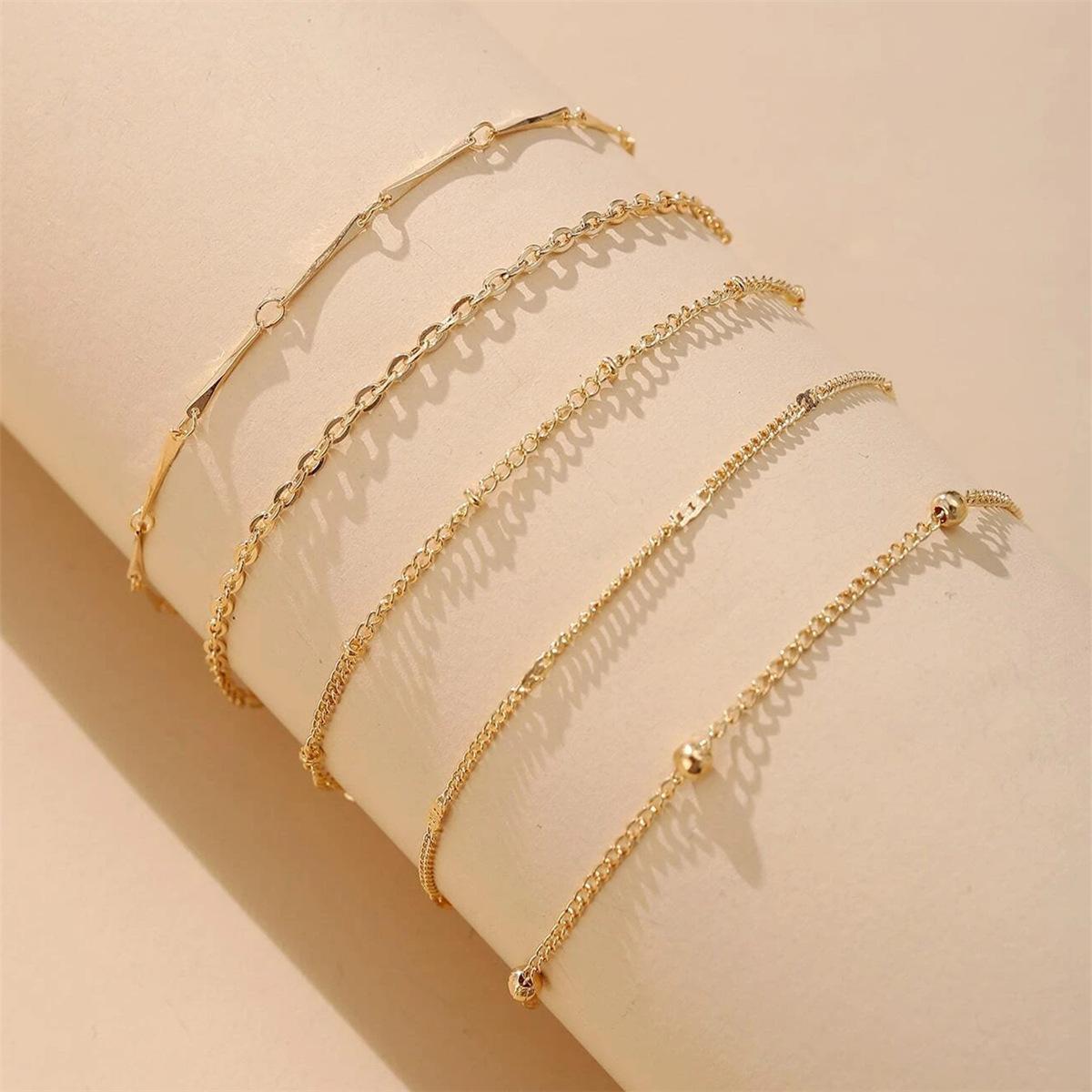 Mode Mehrschichtige Fußkette, Geometrische Fünfteilige Personalisierte Vielseitige Fußkette, Fußschmuck gold von Joom DACH