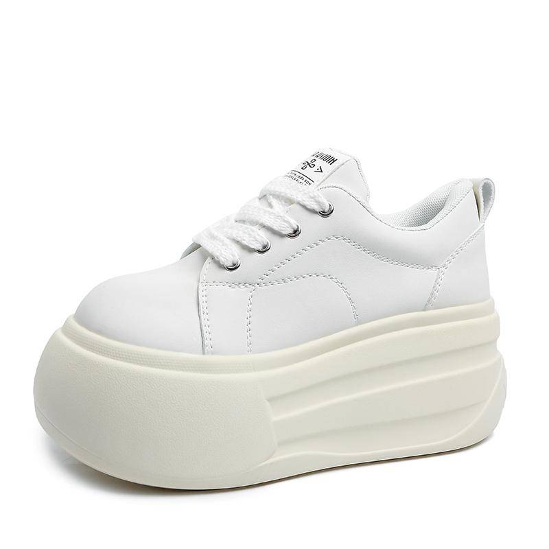 Mode Mikrofaserleder Sneaker Damen Herbst Vulkanisierte Schuhe 10CM Keilabsatz Skateboard High Platform Casual Sport Dad Shoes 36 beige von Joom DACH