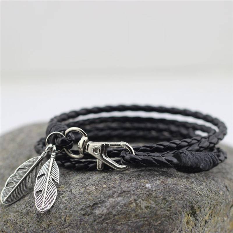 Mode Neue Armreifen Männer Schmuck Zubehör PU Leder Feder Charm Armbänder schwarz von Joom DACH