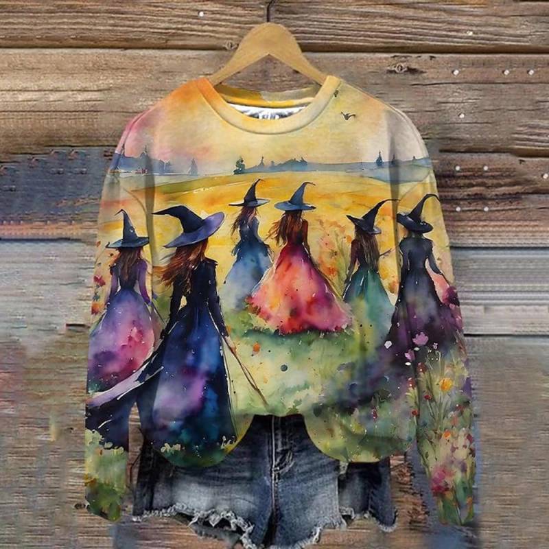 Mode Neue Damen Langarm Exquisite 3D Halloween Hexe Print Langarm Sweatshirt Frühling Und Herbst Klassische Kleidung 2XL von Joom DACH