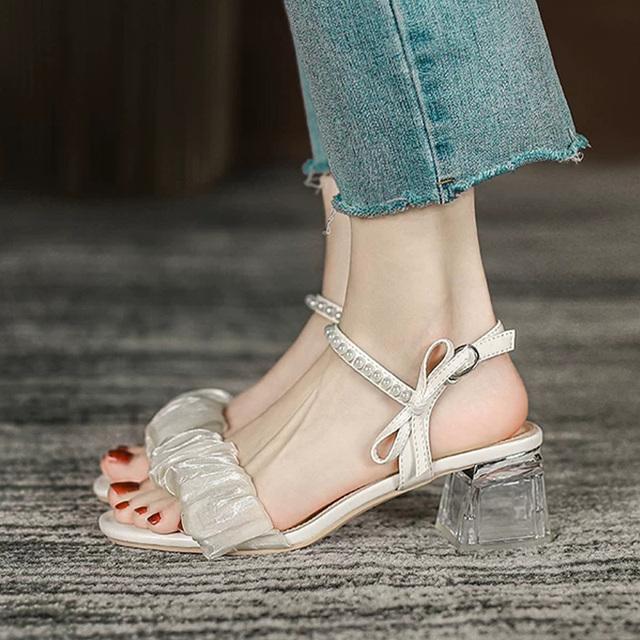 Mode Neue Damen Sandalen Mittelhohe Absätze Marke Klobige Schuhe Frühling Sommer Luxus Kleid Party Pumps Damen Pantoletten Damen Hausschuhe 38 von Joom DACH