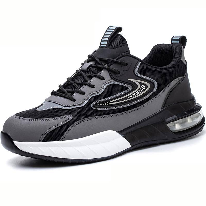 Mode Neue Männer Sicherheitsschuhe Stahlkappe Sneaker Sport Air Kissen Reflektierende Arbeit Sicherheit Stiefel Mann Pannensichere Arbeit Schuhe Anti-smash 42 grau von Joom DACH