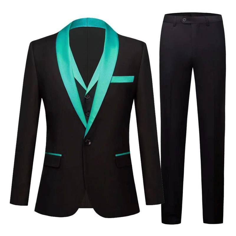 Mode Neue männer Casual Schwarz Blazer Sets 3 Pcs/Multicolor Kleine Schal Kragen Party Hochzeit Sänger Zeigen Anzug Jacke hosen Weste 5XL karibik grün/schwarz von Joom DACH