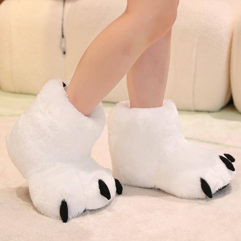 Mode Niedliche Cartoon Pfote Kunstfell Schuhe Frau Winter Zuhause Boden Flauschige Hausschuhe Weich Plüsch Mädchen Indoor Schneestiefel Lustige Partyschuhe One Size von Joom DACH