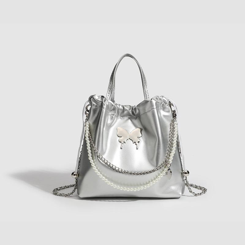 Mode Nische Tragen Silber Korsett Street Bag Damen Sommer Bogen Crossbody Bucket Bag Frauen von Joom DACH