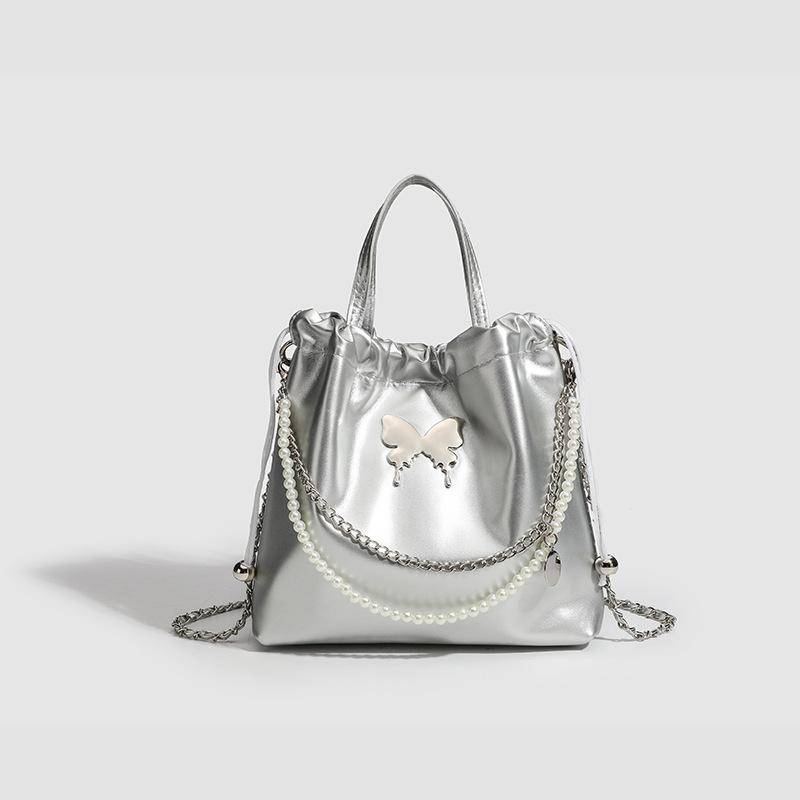 Mode Nische Tragen Silber Korsett Street Bag Damen Sommer Bogen Crossbody Bucket Bag Frauen von Joom DACH