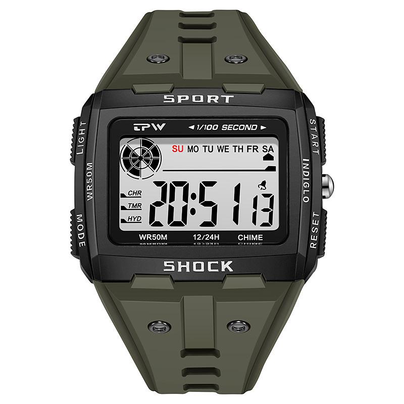 Mode Outdoor Sport Uhr Männer Multifunktions Uhren Wecker Chronograph 5Bar Wasserdichte Digital Uhr armee grüne von Joom DACH