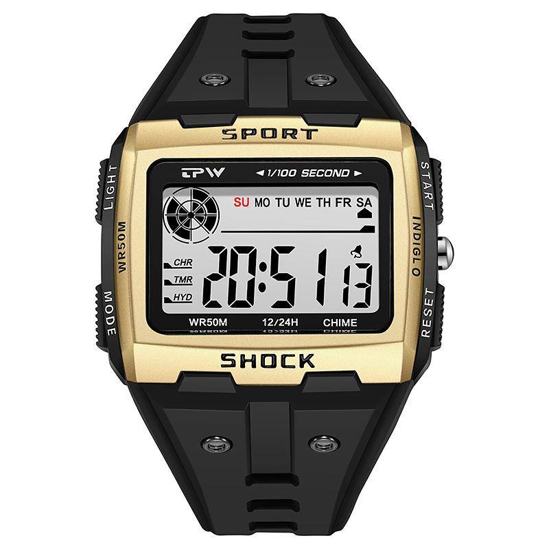 Mode Outdoor Sport Uhr Männer Multifunktions Uhren Wecker Chronograph 5Bar Wasserdichte Digital Uhr goldgelb von Joom DACH