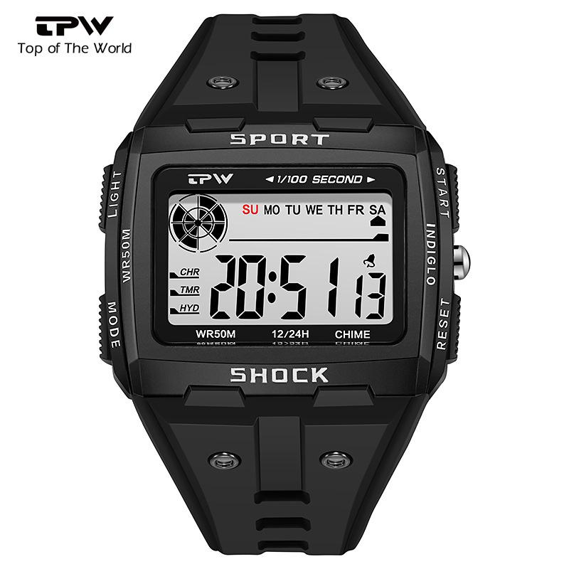 Mode Outdoor Sport Uhr Männer Multifunktions Uhren Wecker Chronograph 5Bar Wasserdichte Digital Uhr schwarz von Joom DACH