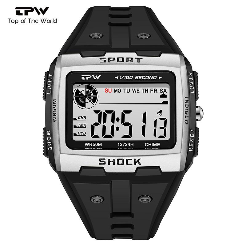Mode Outdoor Sport Uhr Männer Multifunktions Uhren Wecker Chronograph 5Bar Wasserdichte Digital Uhr silber von Joom DACH