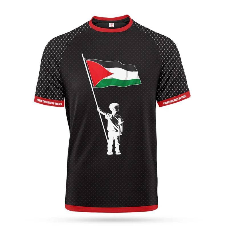 Mode Palästina Flagge Fußball T-Shirts Sommer Casual 3D gedruckt Herren Sport Jersey Lose O Hals Schnell trocknend Atmungsaktive T-Shirts Tops L von Joom DACH