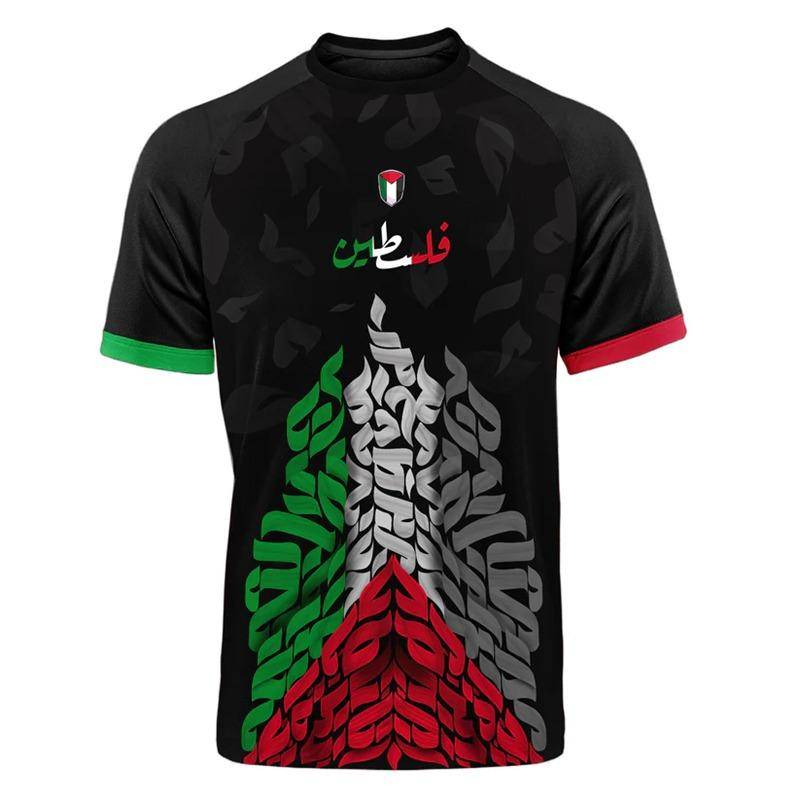 Mode Palästina Flagge Fußball T-Shirts Sommer Casual 3D gedruckt Herren Sport Jersey Lose O Hals Schnell trocknend Atmungsaktive T-Shirts Tops M von Joom DACH