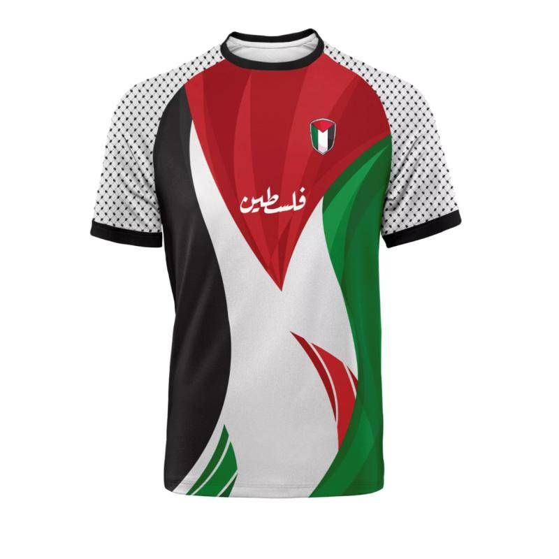 Mode Palästina Flagge Fußball T-Shirts Sommer Freizeit 3D Gedruckt Herren Sporttrikot Locker O-Ausschnitt Atmungsaktive Tees Tops 3XL von Joom DACH