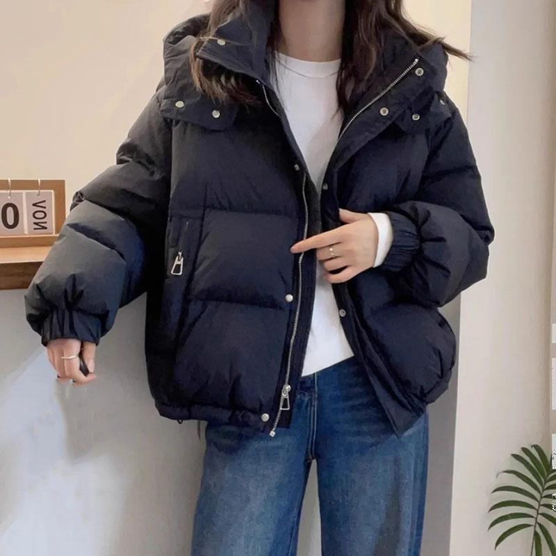 Mode Parkas Jacke Frauen Koreanische Herbst Winter Lose Mit Kapuze Verdicken Warme Unten Baumwolle Gepolsterte Kurze Mäntel Weibliche Tops M schwarz von Joom DACH