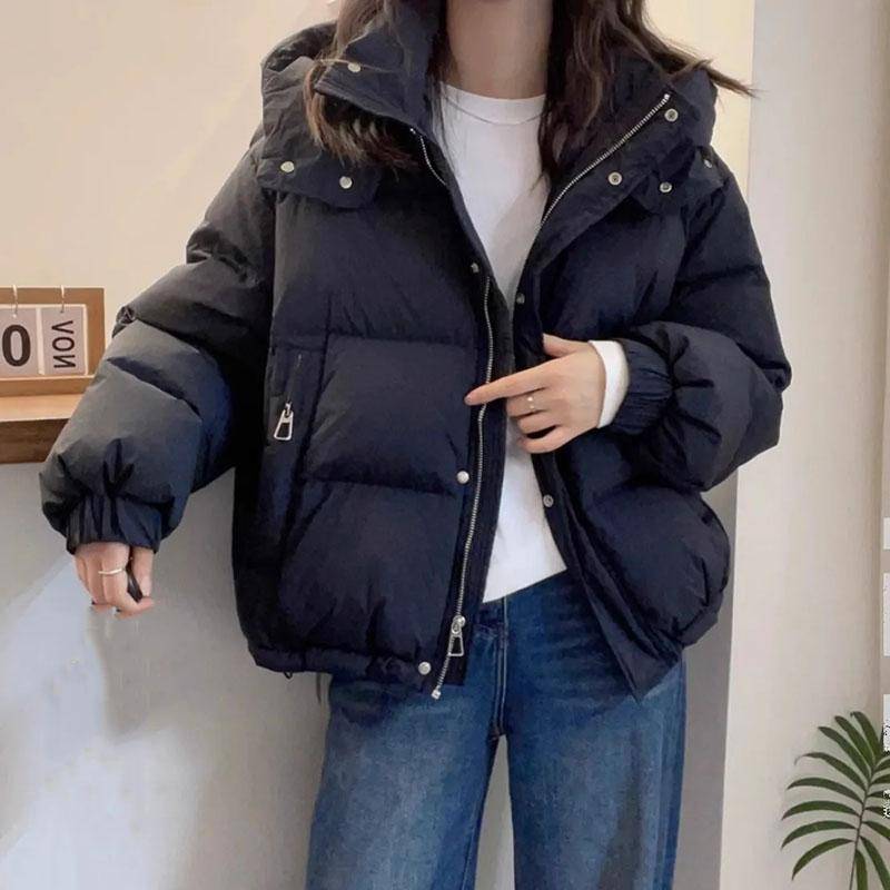 Mode Parkas Jacke Frauen Koreanische Herbst Winter Lose Mit Kapuze Verdicken Warme Unten Baumwolle Gepolsterte Kurze Mäntel Weibliche Tops M schwarz von Joom DACH