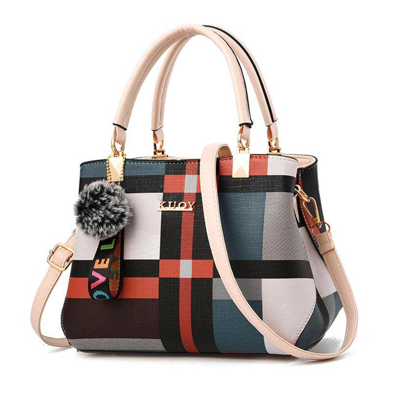 Mode Patchwork Frauen Schulter Tasche Damen Leder Umhängetasche Messenger Taschen Handtasche Eimer Große Kapazität Frau Totes 28x15x20cm beige von Joom DACH