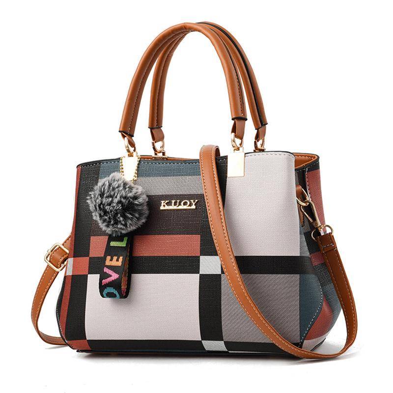 Mode Patchwork Frauen Schulter Tasche Damen Leder Umhängetasche Messenger Taschen Handtasche Eimer Große Kapazität Frau Totes 28x15x20cm braun von Joom DACH
