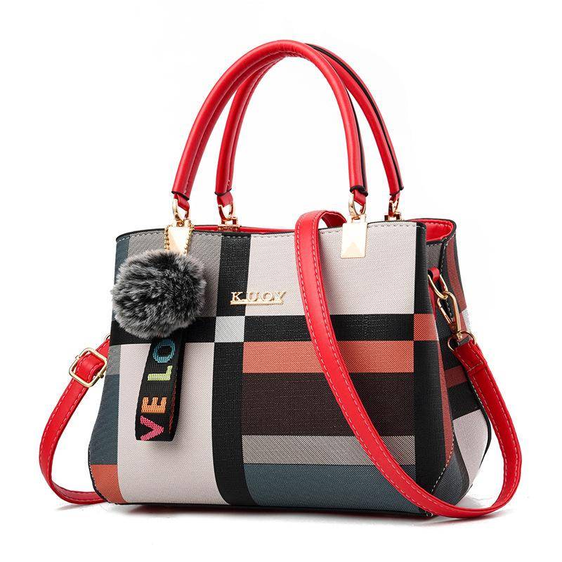 Mode Patchwork Frauen Schulter Tasche Damen Leder Umhängetasche Messenger Taschen Handtasche Eimer Große Kapazität Frau Totes 28x15x20cm rot von Joom DACH