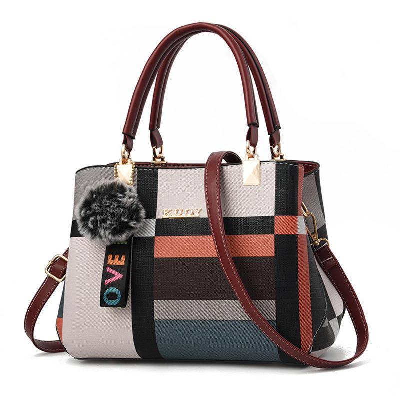 Mode Patchwork Frauen Schulter Tasche Damen Leder Umhängetasche Messenger Taschen Handtasche Eimer Große Kapazität Frau Totes 28x15x20cm intensiv/rot von Joom DACH