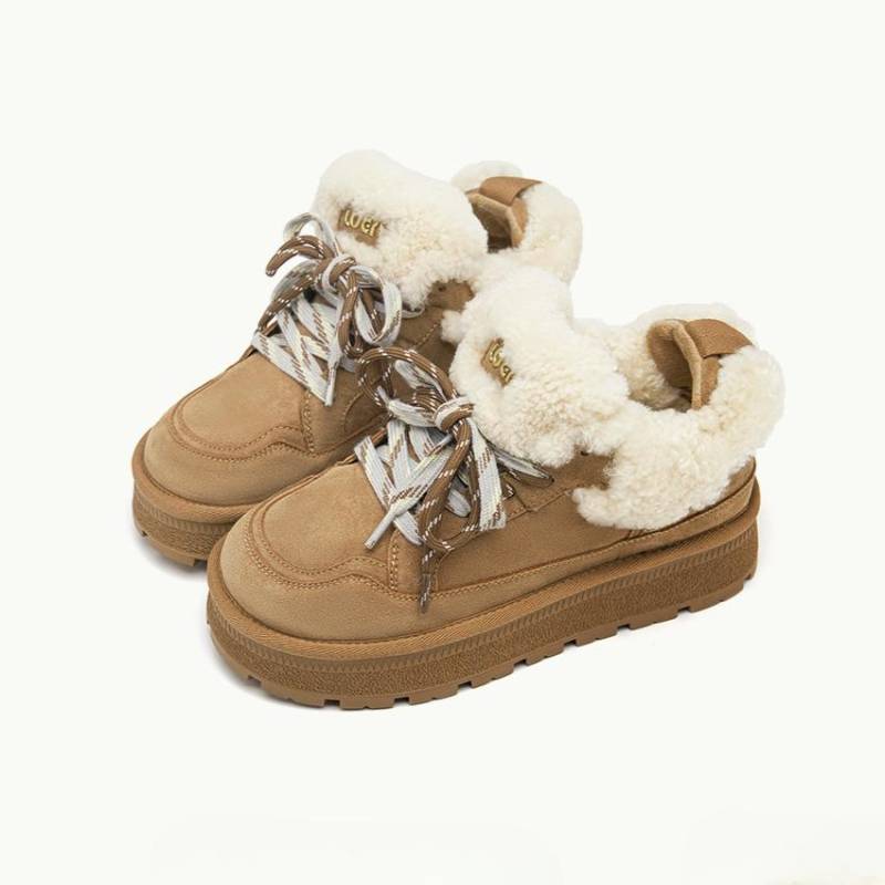 Mode Pelz Ballerinas Knöchel Wildleder Plateau Schnee Damen Stiefel Marke Plüsch Baumwollschuhe Lässige Sneakers Winter 2025 Trend Warm Gemütlich Botas Mujer 35 kamelfarben von Joom DACH