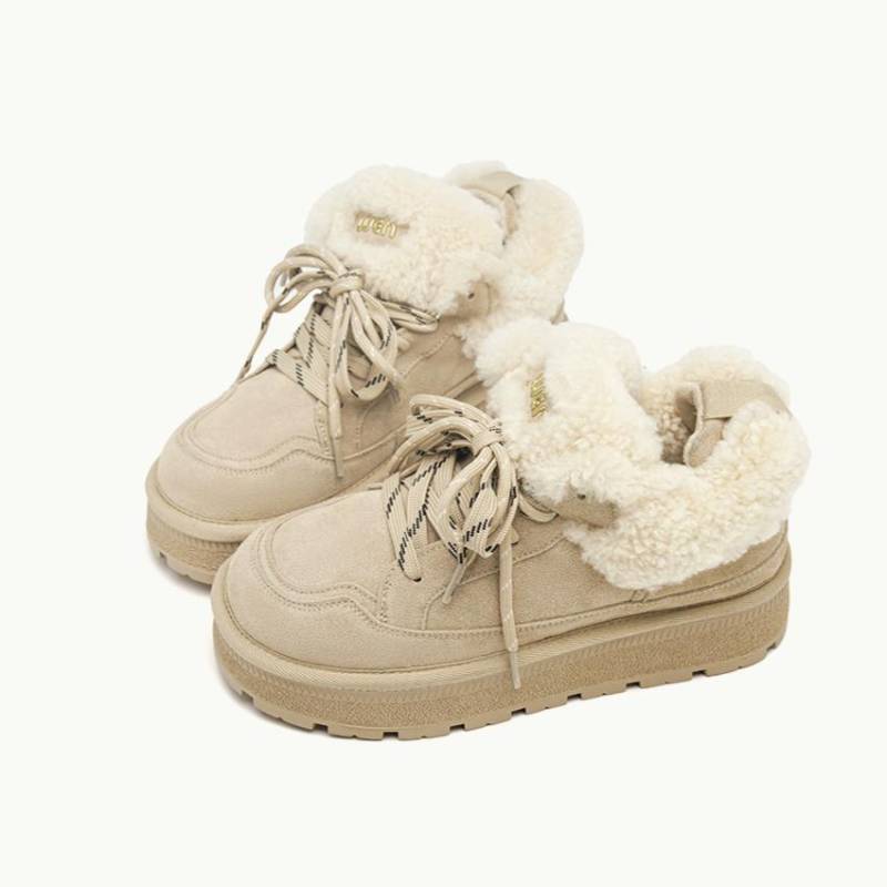 Mode Pelz Ballerinas Knöchel Wildleder Plateau Schnee Damen Stiefel Marke Plüsch Baumwollschuhe Lässige Sneakers Winter 2025 Trend Warm Gemütlich Botas Mujer 38 apricot von Joom DACH