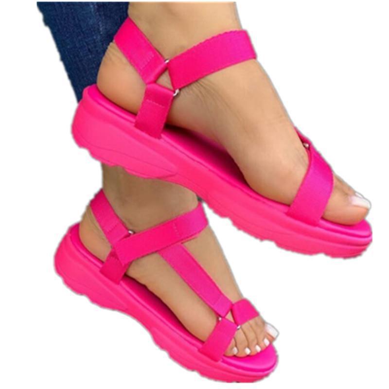 Mode Plus Größe Frauen Schuhe 2022 Sommer Neue Damen Mode Sandalen Regenbogen Farbe Klett Flache Damen Sandalen 40 rot von Joom DACH