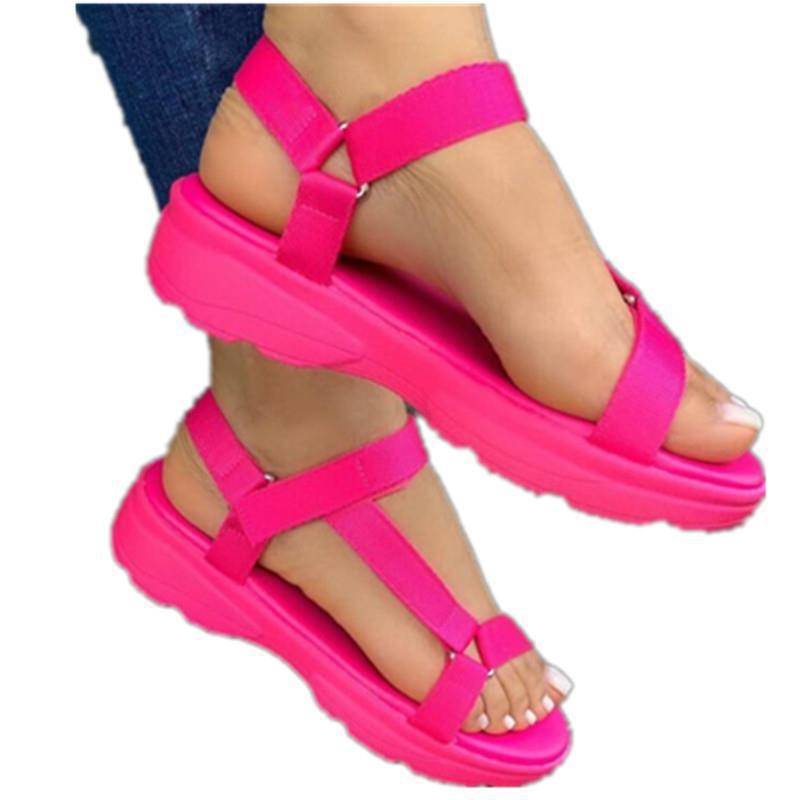Mode Plus Größe Frauen Schuhe 2022 Sommer Neue Damen Mode Sandalen Regenbogen Farbe Klett Flache Damen Sandalen 40 rot von Joom DACH