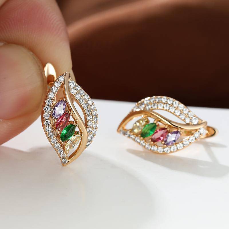 Mode Regenbogen Marquise Zirkonia Creolen zierliche Goldfarbe Hochzeit Ohrringe für Frauen Brautschmuck bunt von Joom DACH