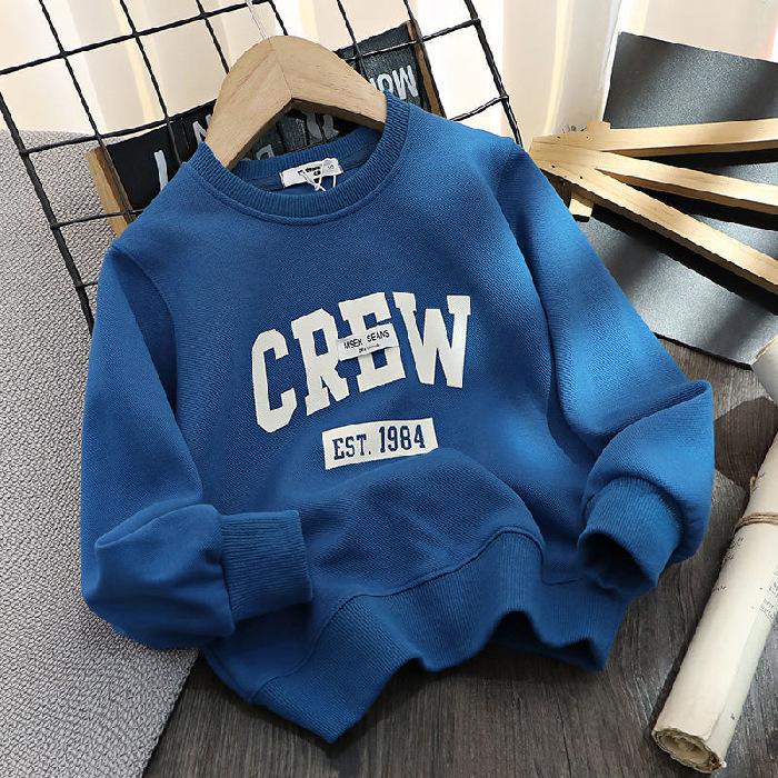 Mode Reine Baumwolle Kinder Kleidung Jungen Brief Druck Pullover Lose Beiläufige T-shirt Frühling und Herbst Top Pullover 160 blau von Joom DACH