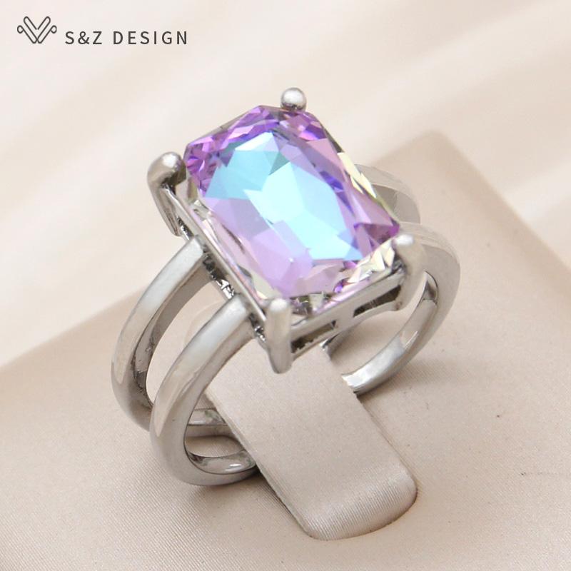 Mode Rose Gold Farbe Einstellbare Rechteck Kristall Ringe Für Frauen Hochzeit Schmuck Geschenk Resizable von Joom DACH