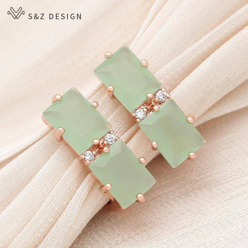 Mode Rose Gold Farbe Rechteck Kristall Tropfen Ohrringe Zirkonia Eardrop Für Frauen Hochzeit Elegante Schmuck von Joom DACH