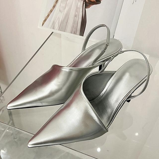 Mode Rot Dünne High Heels Pantoletten Sandalen Spitzschuh Slip On Slingback Schuhe Frauen Elegante Flache Party Kleid Pumps 39 silber von Joom DACH