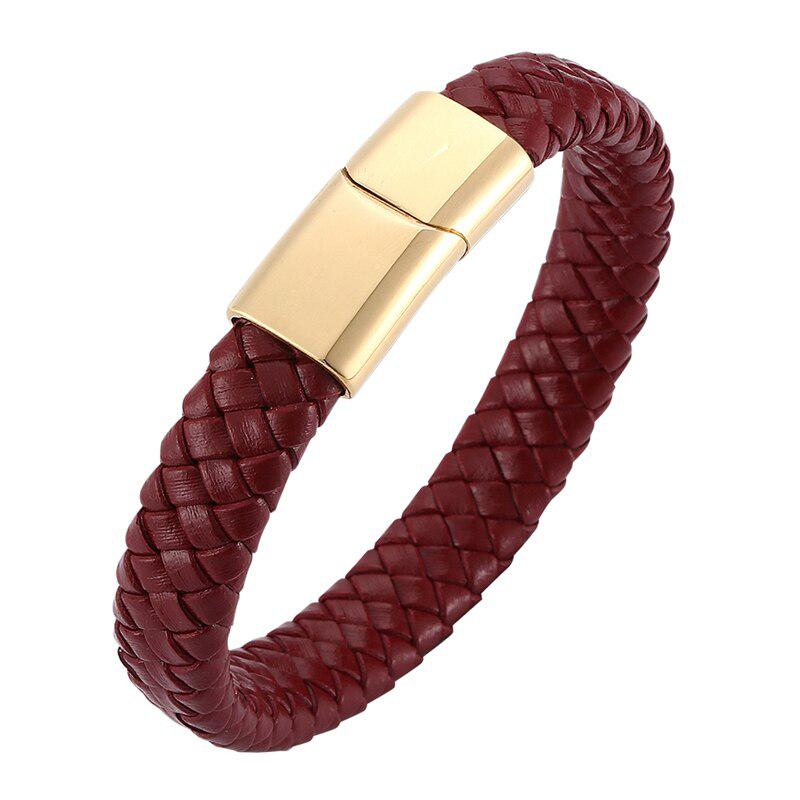 Mode Rot Echtes Leder Armband Stahl Schnalle Armband Für Frauen Männer Armband 175mm von Joom DACH