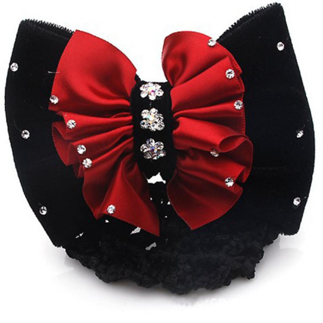 Mode Satin Frauen Strass Haarspange Haarspange Abdeckung Bowknot Net Bun Snood von Joom DACH