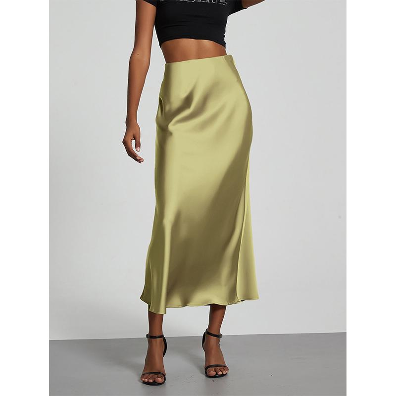 Mode Satin Party Langer Rock Hohe Taille Einfarbig Lässig Basic Damen Röcke Meerjungfrau Rock Schick Sommer Damenbekleidung 2025 L grün von Joom DACH