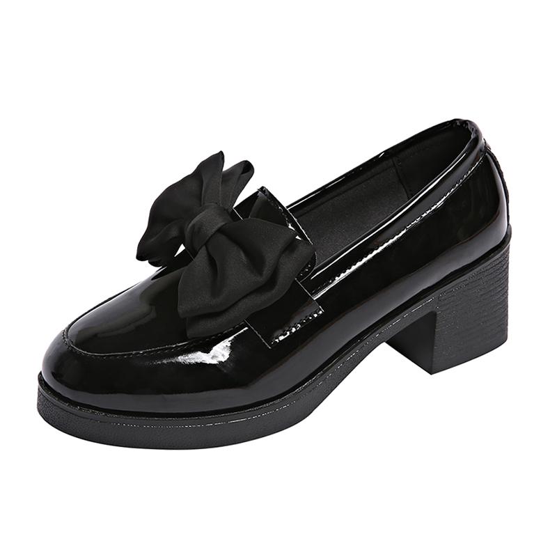 Mode Schleife Klobige Absätze Pumps Damen Lackleder Plateau Slipper Frau Elegant Slip On High Heels Kleiderschuhe Übergröße 42 schwarz von Joom DACH
